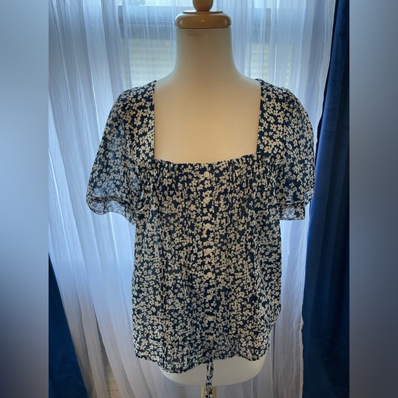 By Trivotta Birds of paradise blouse navy blue and white flower print size Small - Picture 4 of 5